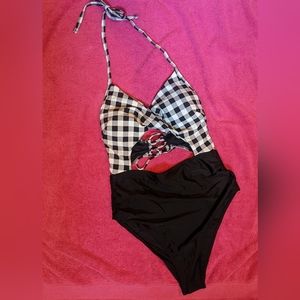 Cupshe Gingham One Piece Swimsuit, Cutout Halter Bathing Suit